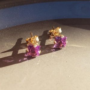 14K Yellow Gold Amethyst Stud Earrings